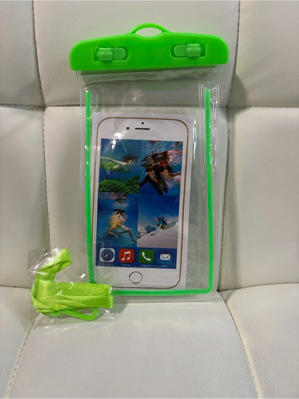 Waterproof Phone Pouch with Neon Green Lanyard - Universal Mobile Case